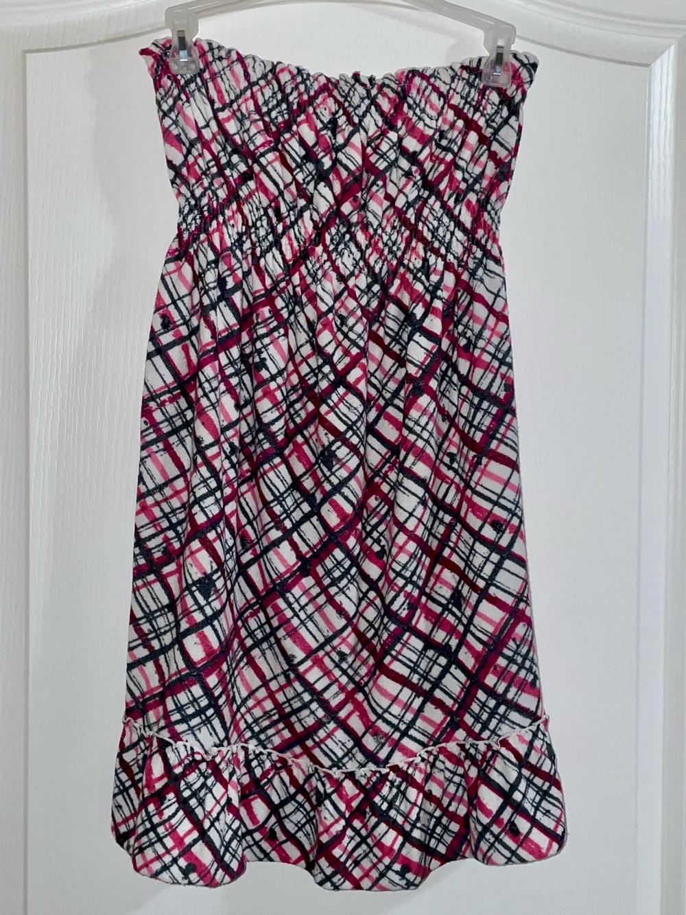 Y2K OP Strapless Abstract Plaid Swim Coverup S/M